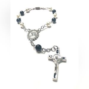 Black & Ivory Car Auto Rear View Mirror Rosary Catholic Confirmation Gift